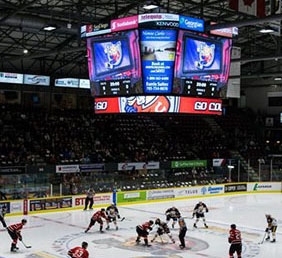 Center hung video display scoreboard